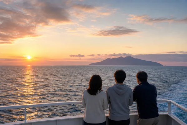 伊豆諸島の外洋と島影の散骨イメージ（大島・新島・三宅島方面）