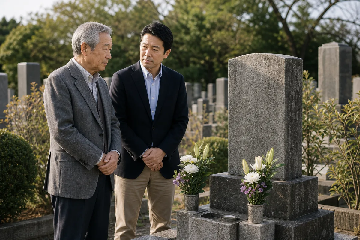 東京湾を背景に古い骨壺と乾燥処理の道具が並ぶイメージ（古い遺骨の乾燥・粉骨対応の象徴）