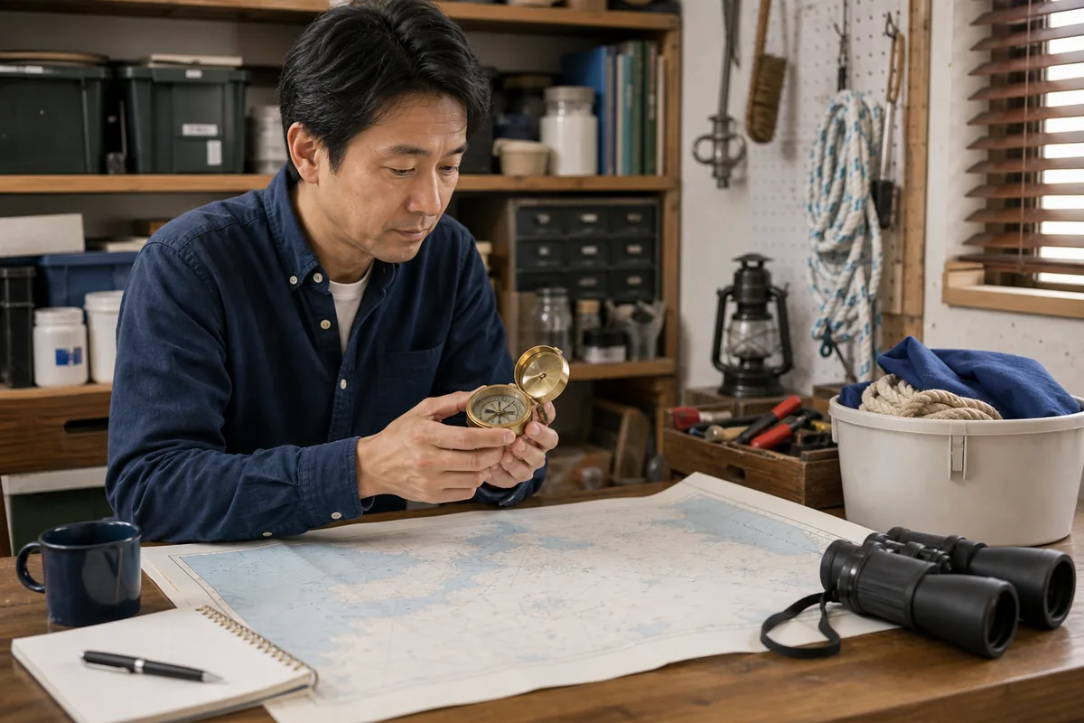 東京湾を背景に立つ赤い境界線標識のイメージ（合法と違法の節度ラインの象徴）